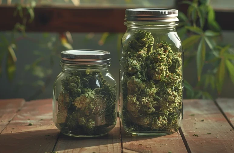 Fermentation von geernteten Cannabis Blüten in luftdichten Gläsern für maximales Aroma