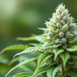 Die legendäre Cannabis Sorte White Widow als getrocknete Knospe mit einer dichten Schicht glänzender Trichome