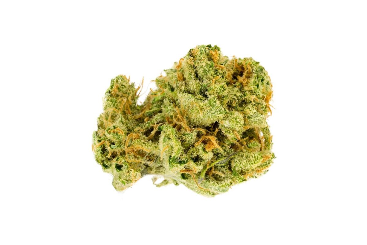 Lemon Haze Cannabis Blüte mit kristallinen Trichomen und hellgrünen Härchen